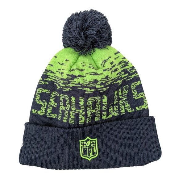 Seattle Seahawks New Era NFL Pom Pom Knit‎ Fleece Lined Beanie Hat One Size - Picture 2 of 10